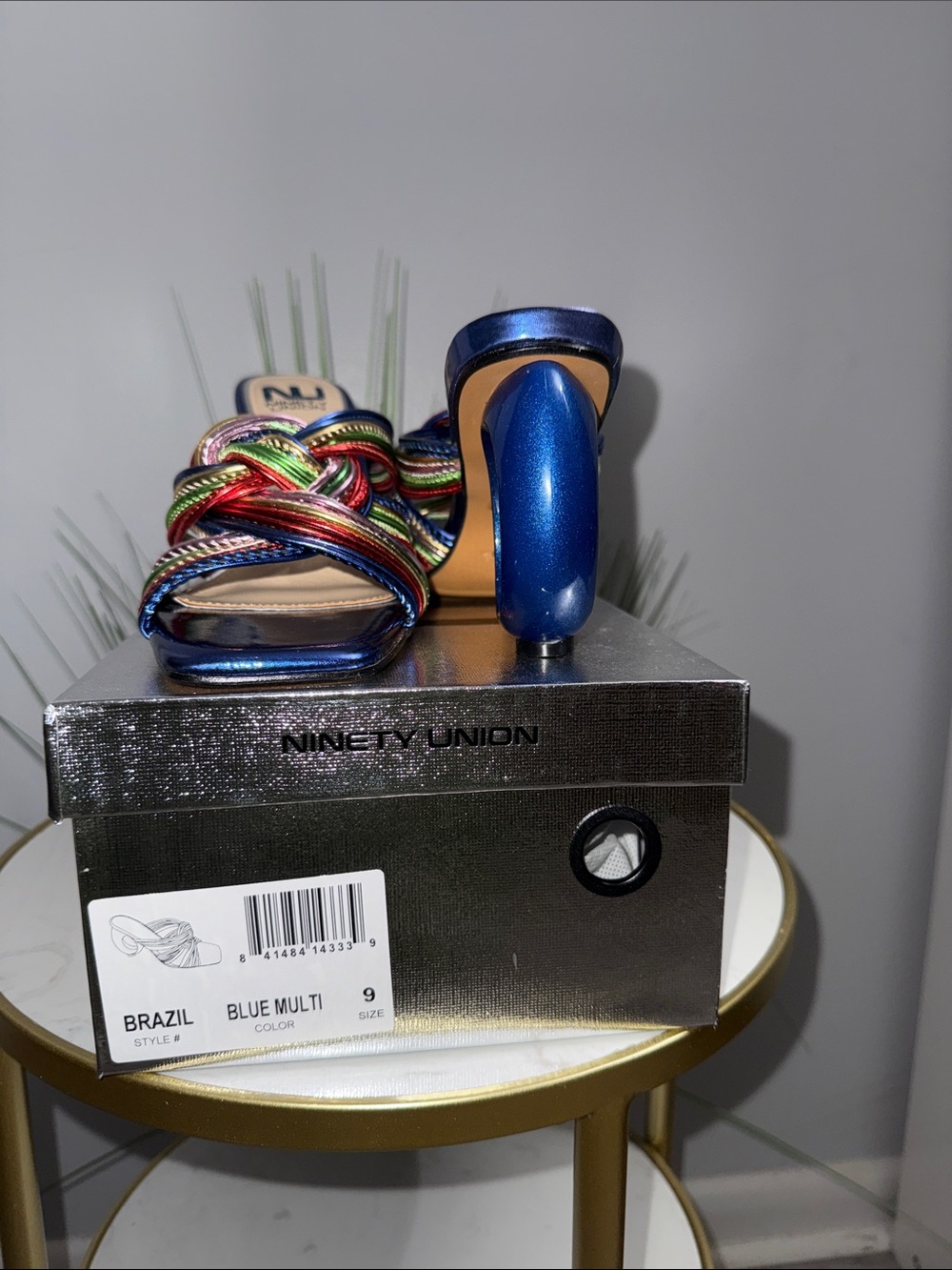 NIB Ninety Union Brazil Blue Multi-Color Knot Mule Heels - Picture 4 of 4